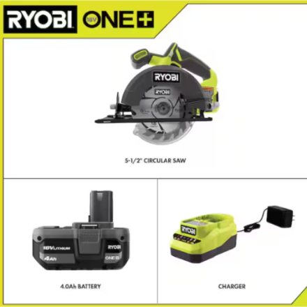 RYOBI 18V ONE+ Lithium-Ion Cordless 5-1/2-inch Circular Saw Kit with 4.0 Ah Battery and Charger