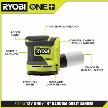RYOBI 18V ONE+ Lithium-Ion Cordless 5-inch Random Orbit Sander (Tool-Only)