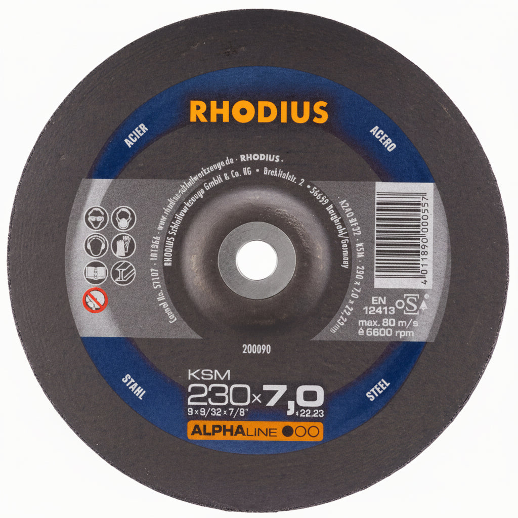 RHODIUS Aluminum Oxide Grinding Disc – 230 x 7 x 22.23 mm