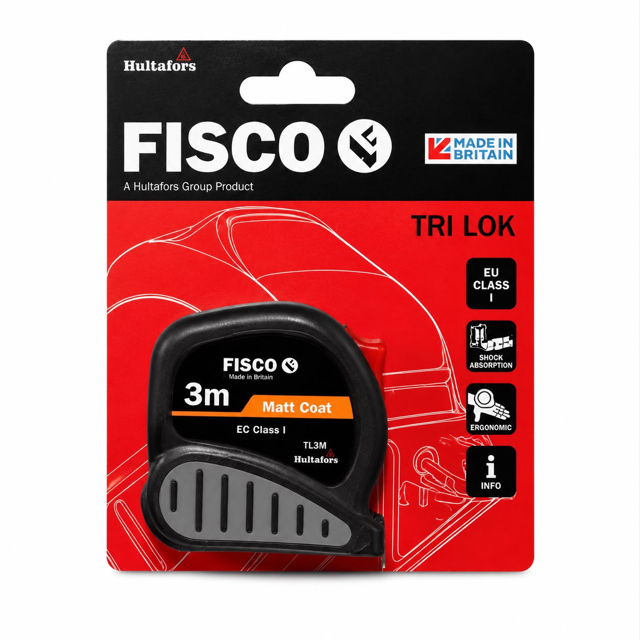 Hultafors FISCO Tri Lok 3m Tape Measure – Professional Shock-Resistant Measuring Tape 1 pc
