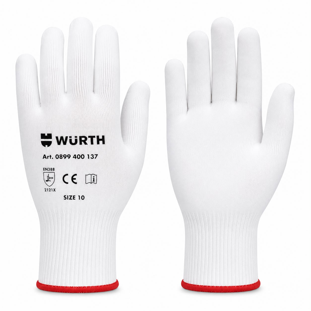 WÜRTH Seamless White Knit Work Gloves – Lightweight Breathable Safety Gloves for General Handling 10 pcs