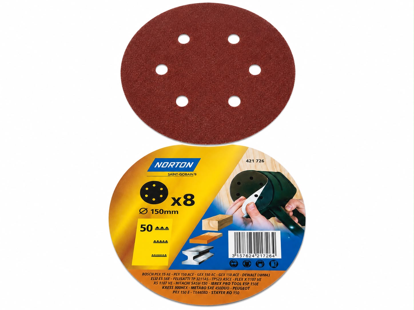 NORTON Aluminum Oxide Velcro Sanding Disc 6 Holes – 6 inch