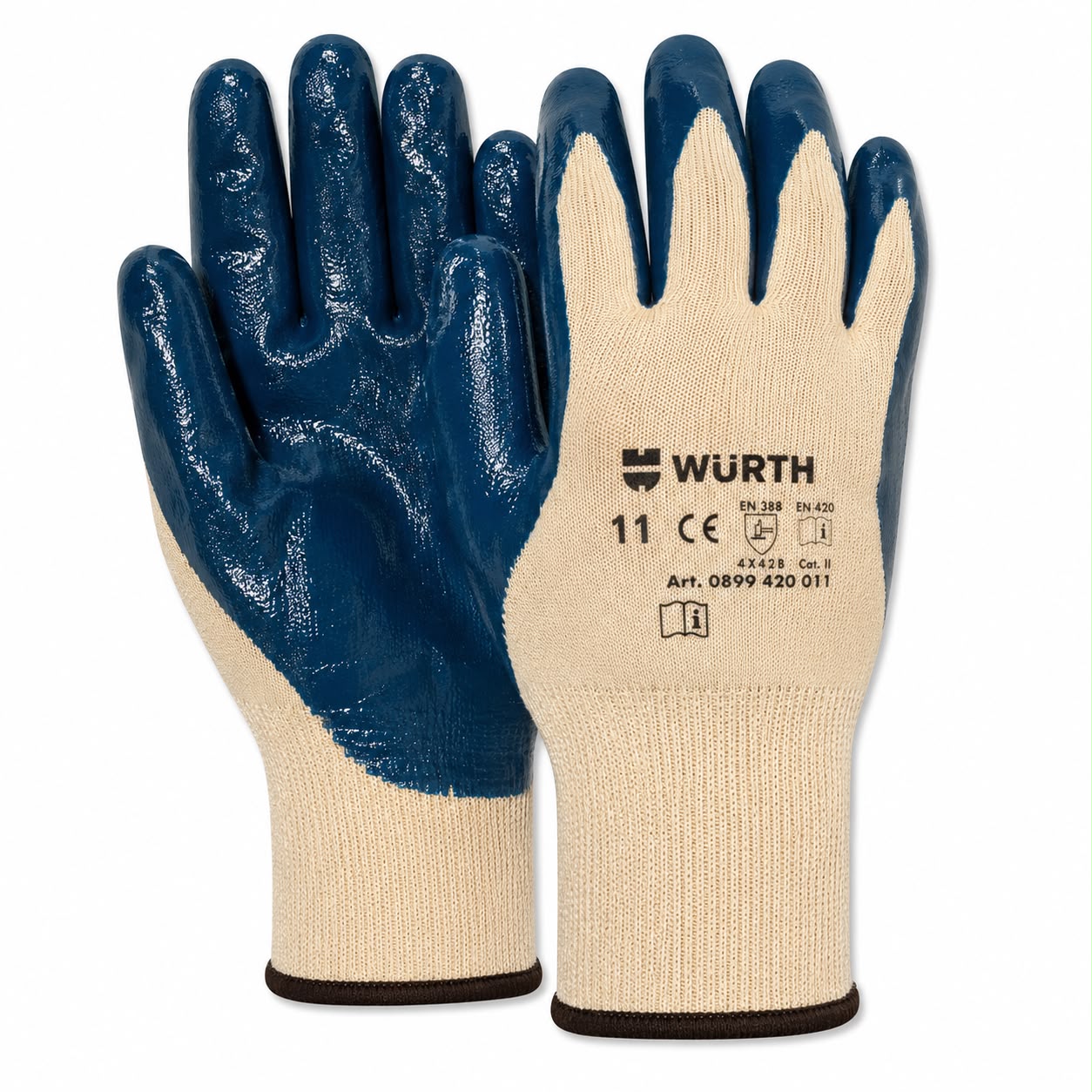 WÜRTH Blue Nitrile Coated Work Gloves – Heavy-Duty Grip Safety Gloves 5pcs