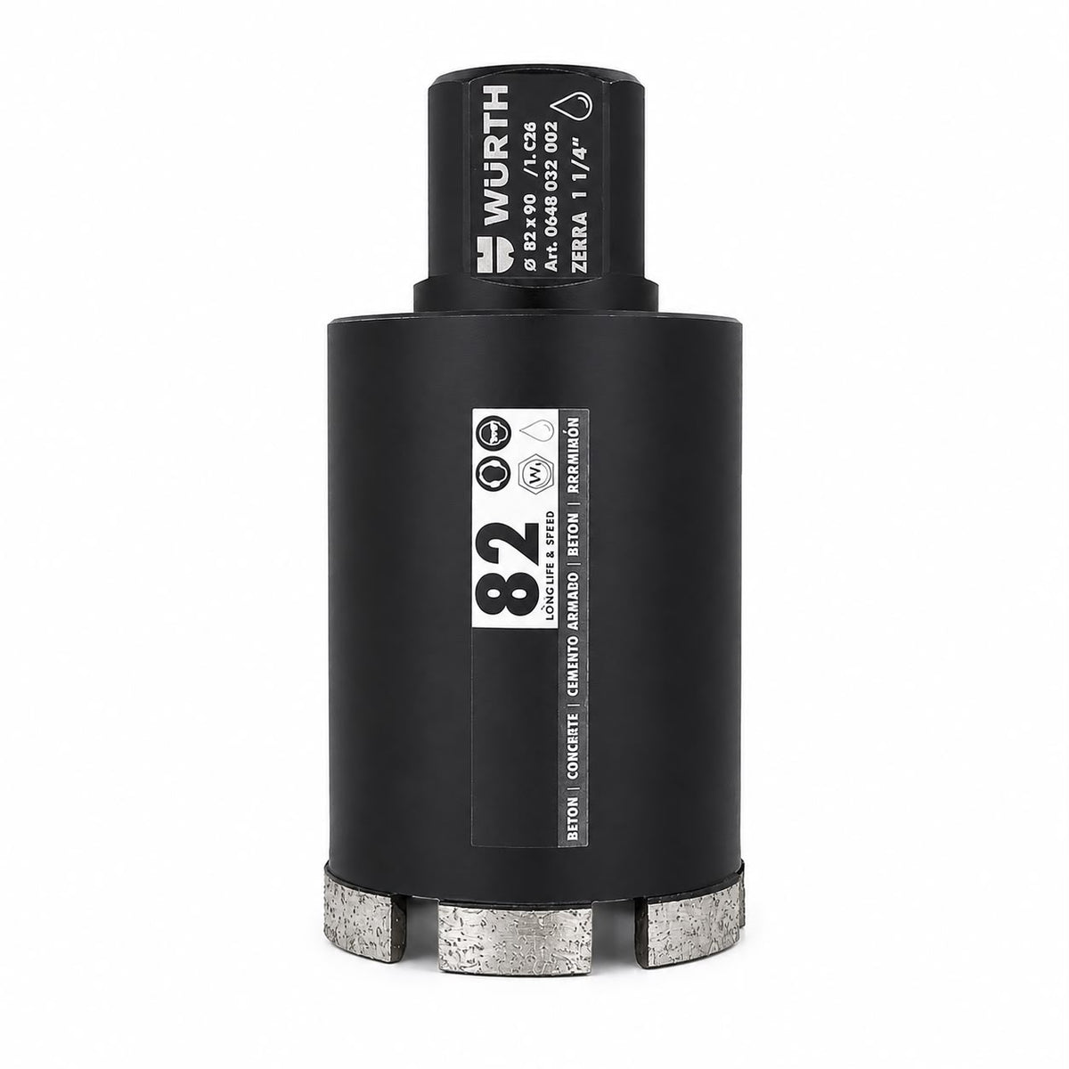 WÜRTH 82mm Diamond Core Drill Bit for Concrete - 1-1/4" UNC Professional Grade