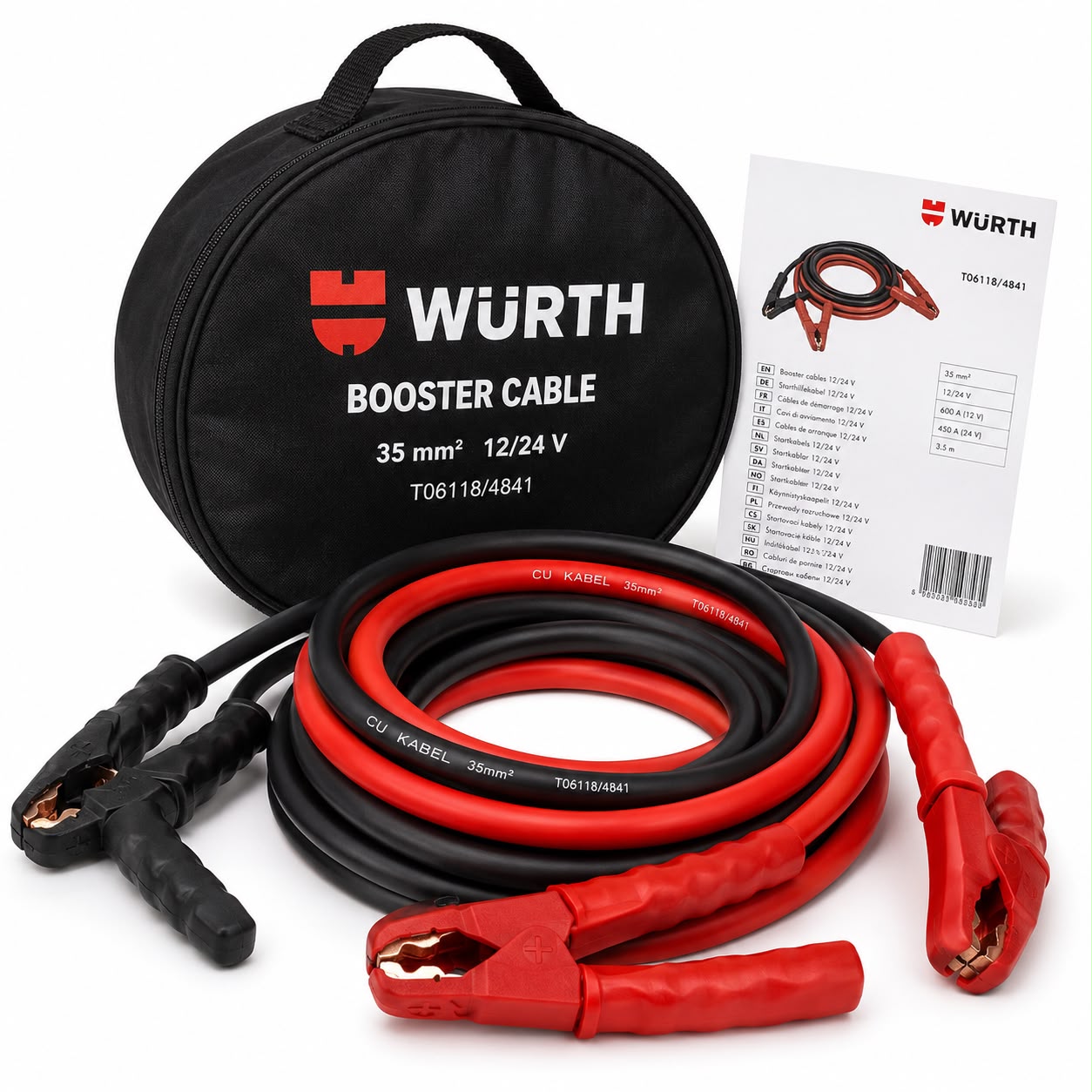 Würth Professional Booster Jumper Cables 35mm² 12V/24V – Heavy Duty 600A 2 pcs