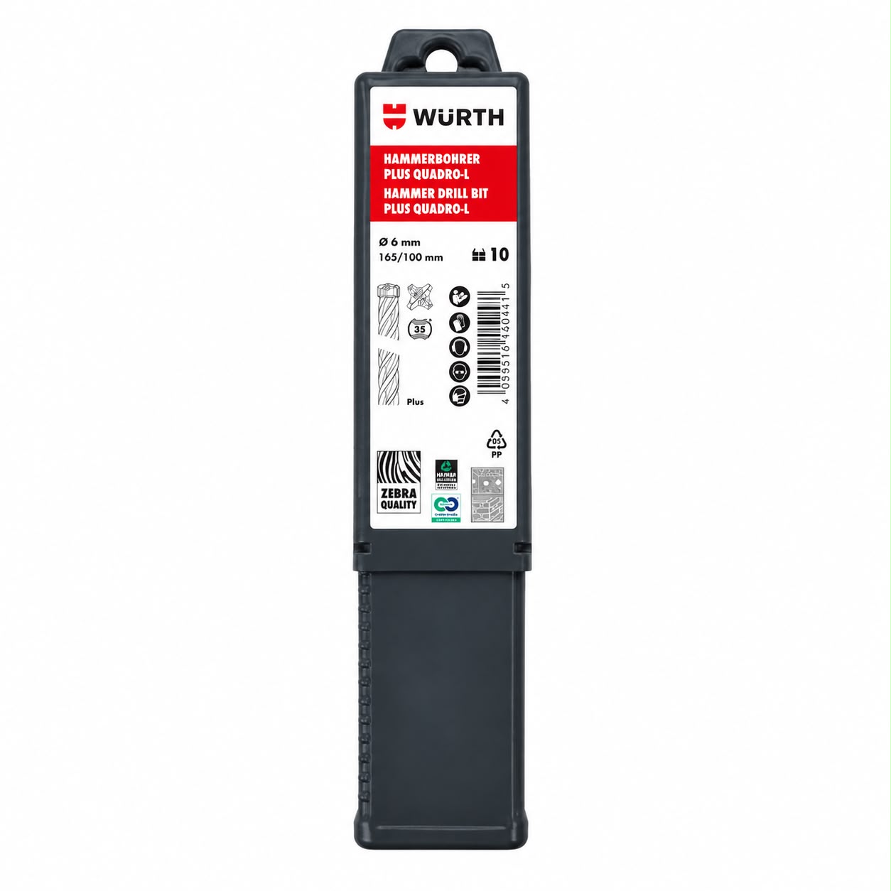 Würth Professional SDS-Plus Quadro-L Carbide Hammer Drill Bits 6 mm × 165 mm – 10 Pack 1 set