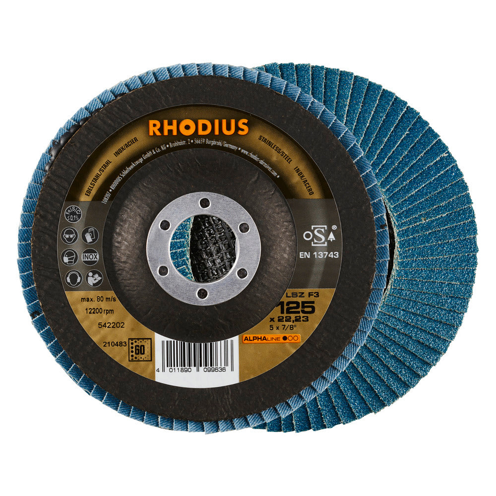 RHODIUS Zirconium Flap Disc – 115 mm (4-1/2") x 22.2 mm - 60 Grit