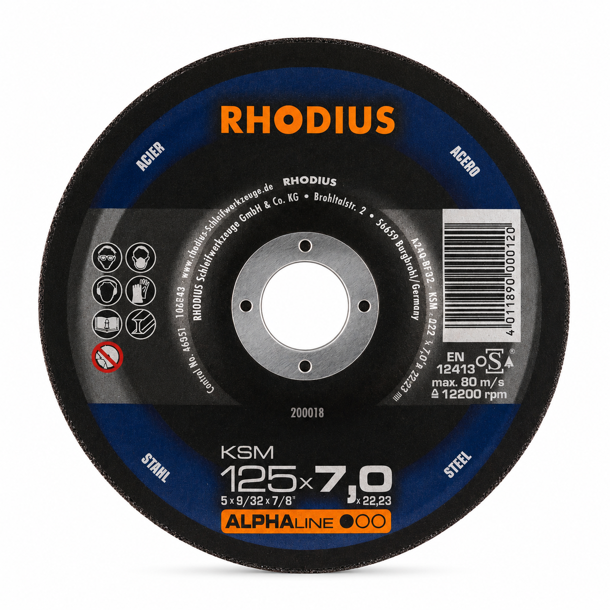 RHODIUS Aluminum Oxide Grinding Disc – 125 x 7 x 22.23 mm