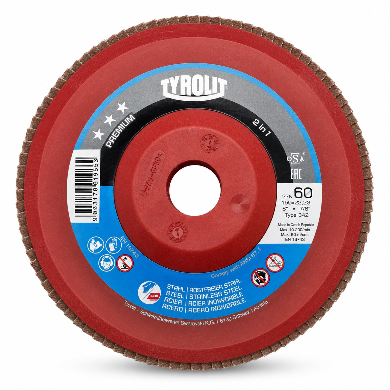 TYROLIT Zirconium Flap Disc – 150 mm (6") x 22.2 mm - 60 Grit